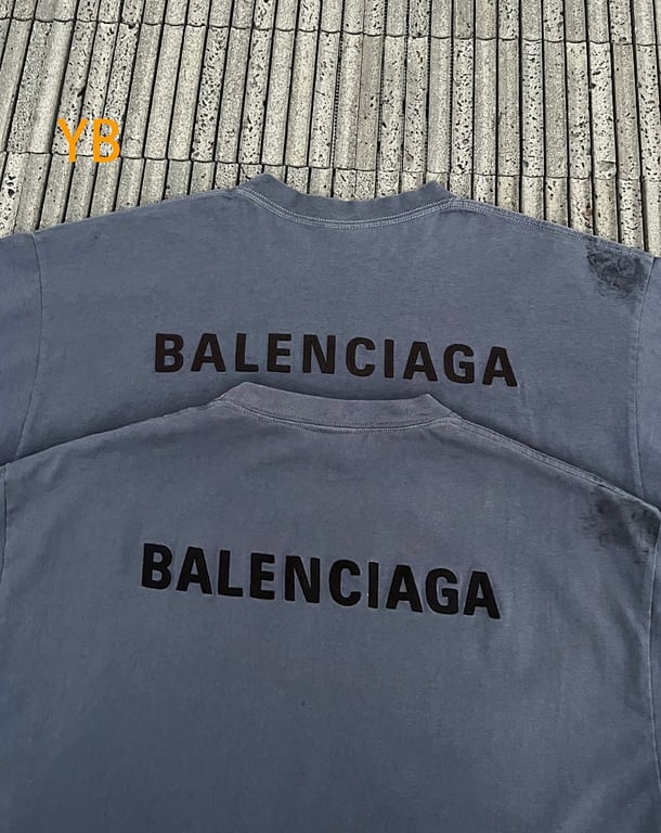 Balenciaga 52017−51L Distressed Logo T-Shirt Blue - 7