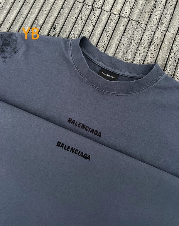 Balenciaga 52017−51L Distressed Logo T-Shirt Blue - 8