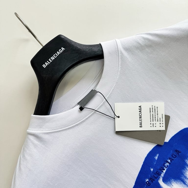 Balenciaga Brushstroke Logo T-Shirt White/Blue - 11