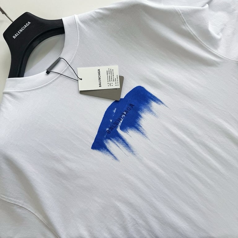 Balenciaga Brushstroke Logo T-Shirt White/Blue - 12