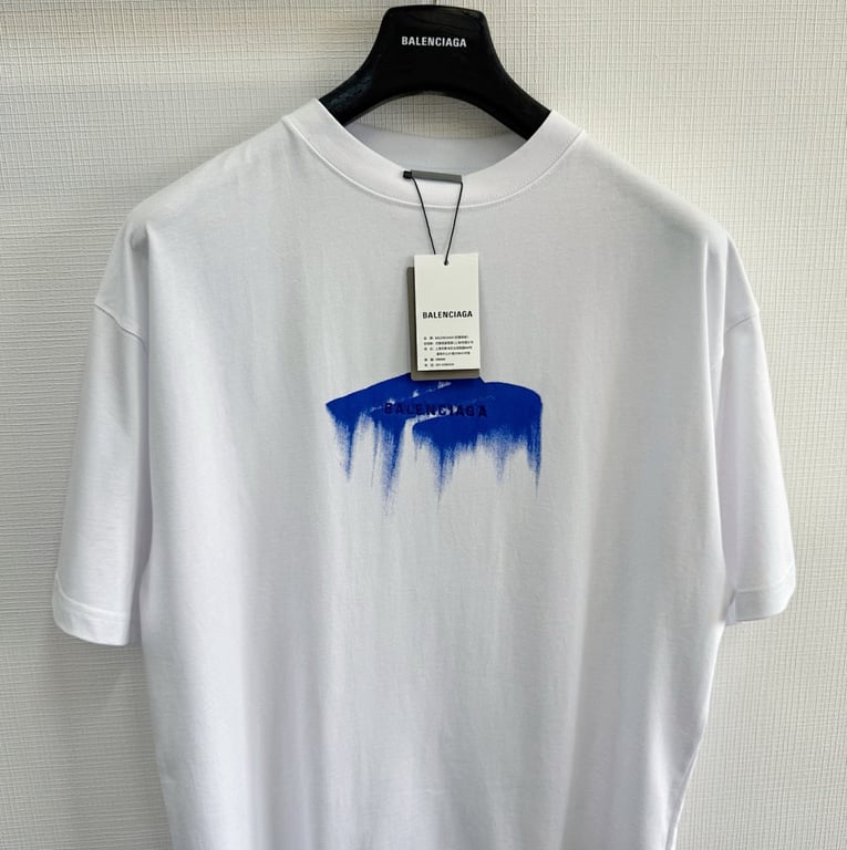 Balenciaga Brushstroke Logo T-Shirt White/Blue - 14