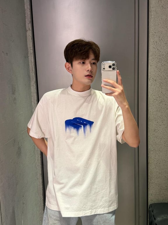 Balenciaga Brushstroke Logo T-Shirt White/Blue - 3