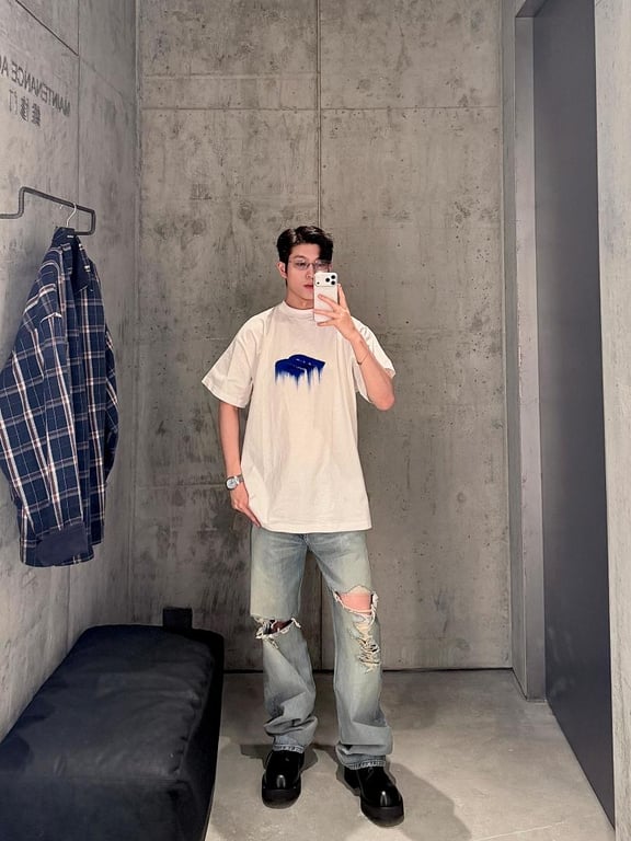 Balenciaga Brushstroke Logo T-Shirt White/Blue - 4