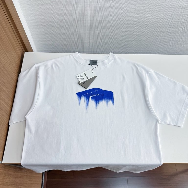 Balenciaga Brushstroke Logo T-Shirt White/Blue - 6