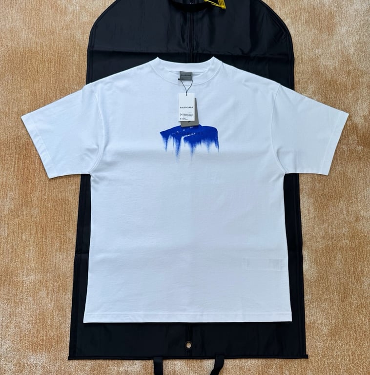 Balenciaga Brushstroke Logo T-Shirt White/Blue - 7