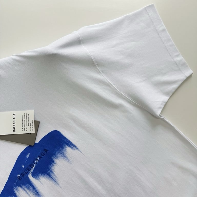 Balenciaga Brushstroke Logo T-Shirt White/Blue - 8