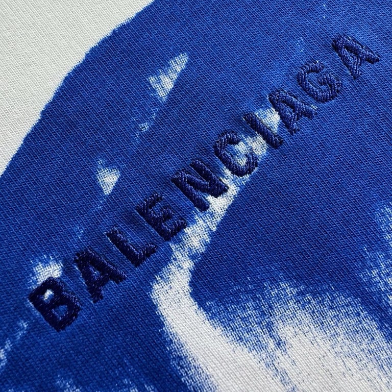 Balenciaga Brushstroke Logo T-Shirt White/Blue - 10