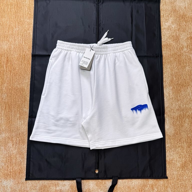 Balenciaga Spray Logo Sweat Shorts White - 6