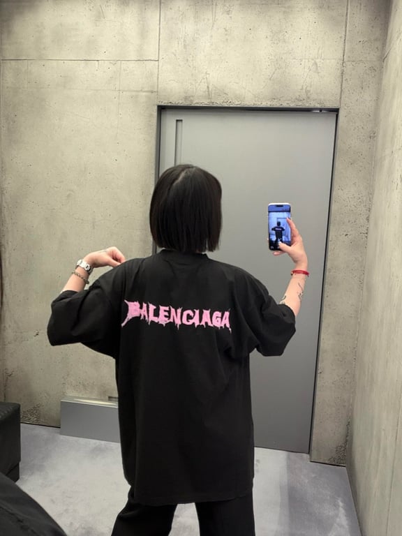 Balenciaga Metal Logo T-Shirt Black/Pink - 7