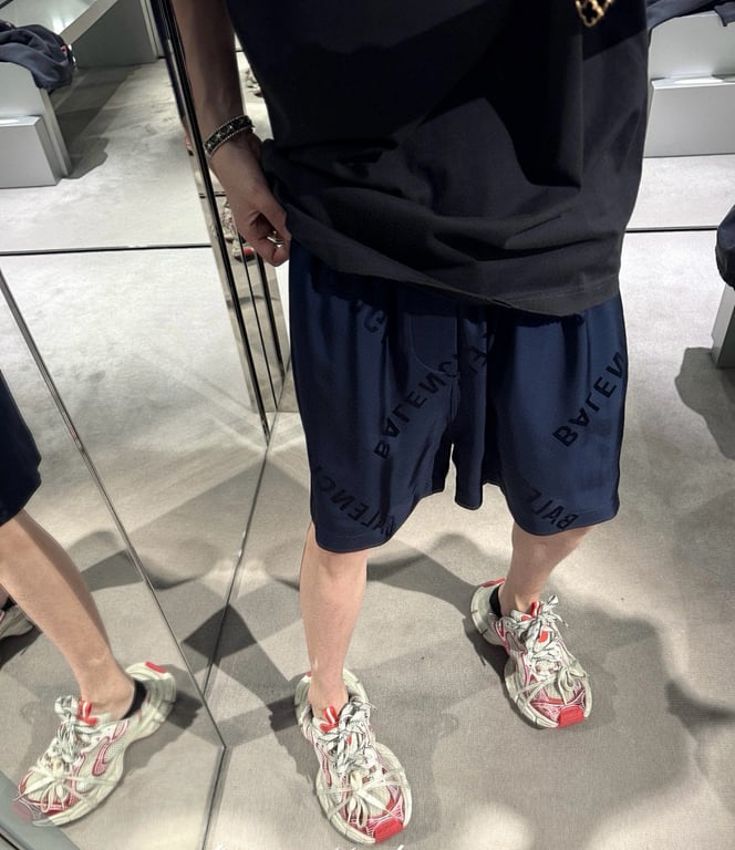 Balenciaga All-Over Logo Shorts Navy - 4