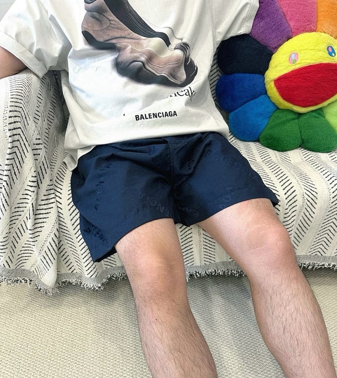 Balenciaga All-Over Logo Shorts Navy - 5