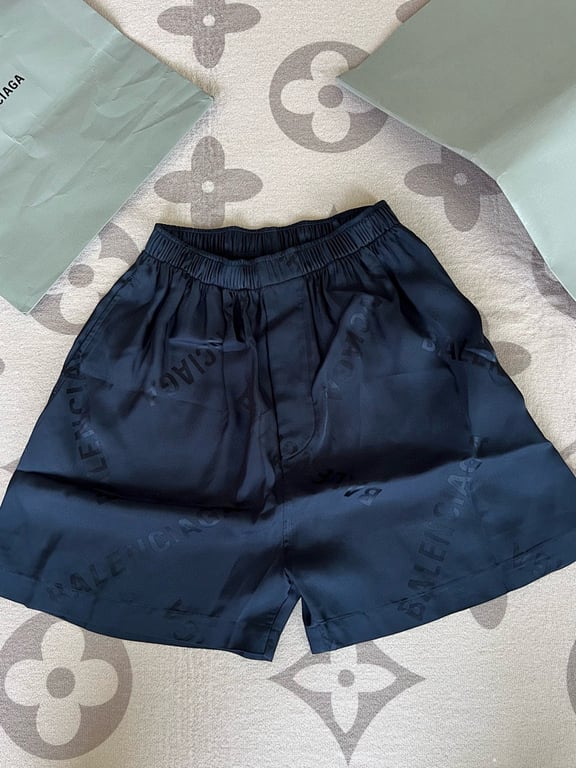 Balenciaga All-Over Logo Shorts Navy - 6