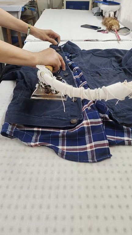 Balenciaga Layered Denim Plaid Jacket Navy - 14