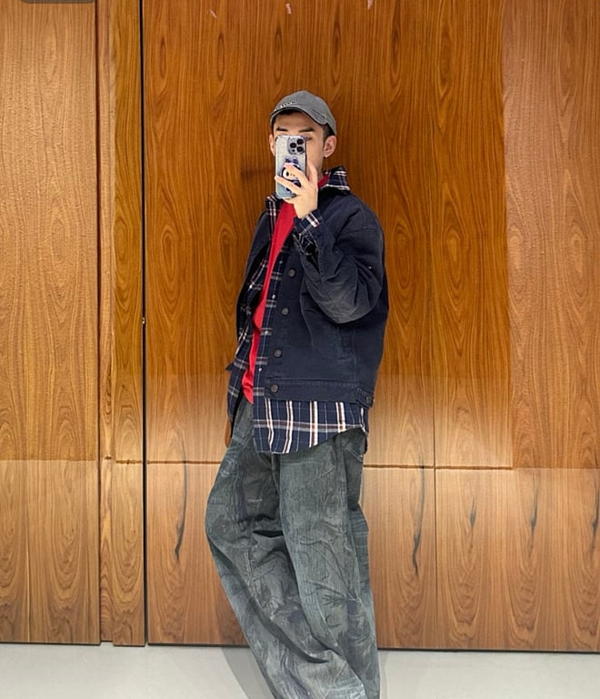 Balenciaga Layered Denim Plaid Jacket Navy - 4