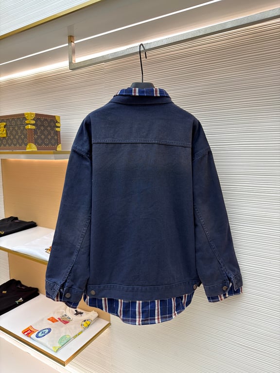Balenciaga Layered Denim Plaid Jacket Navy - 6