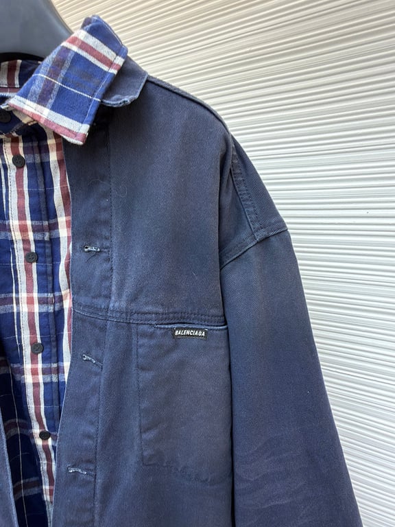 Balenciaga Layered Denim Plaid Jacket Navy - 7