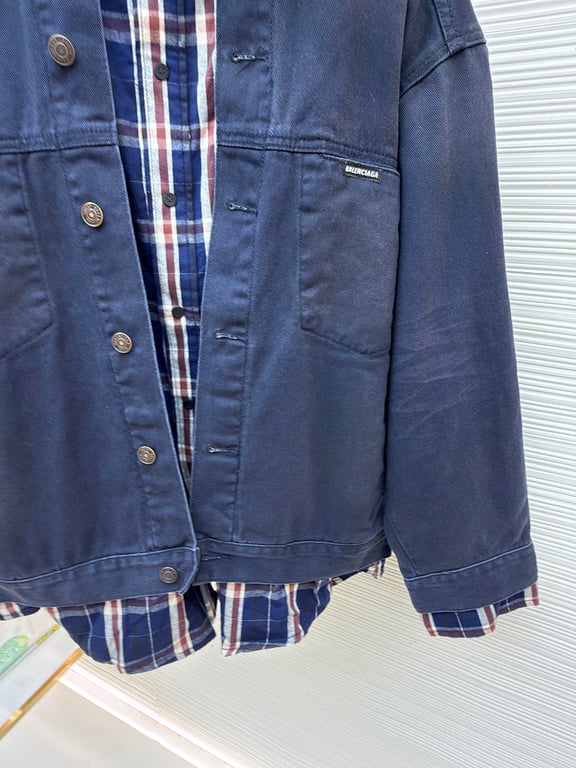 Balenciaga Layered Denim Plaid Jacket Navy - 8