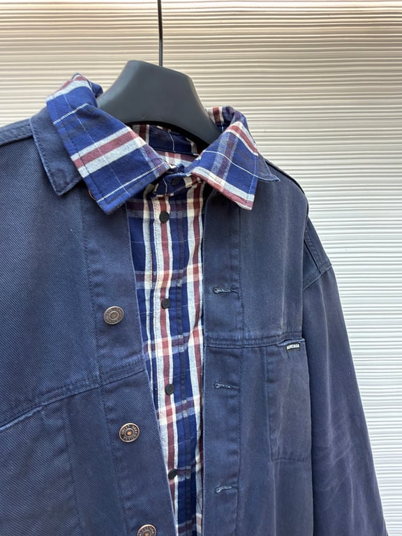 Balenciaga Layered Denim Plaid Jacket Navy - 9