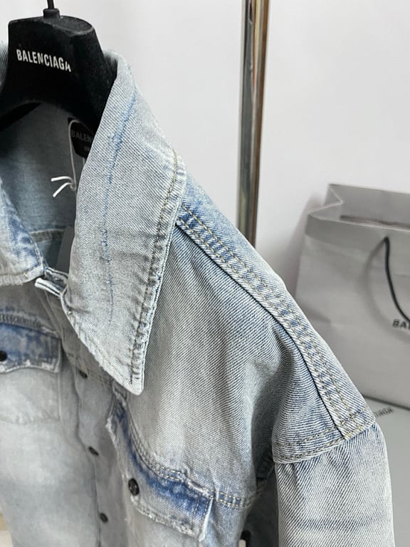 Balenciaga Tape Logo Denim Shirt Light Blue - 11