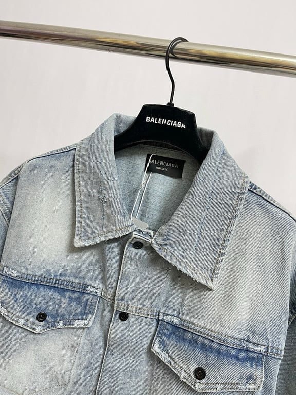 Balenciaga Tape Logo Denim Shirt Light Blue - 13