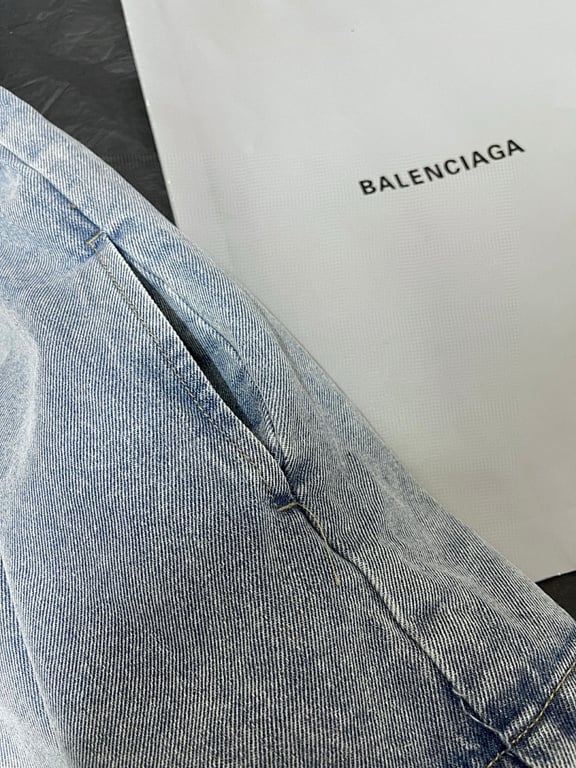 Balenciaga Tape Logo Denim Shirt Light Blue - 14