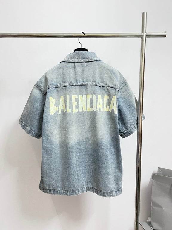Balenciaga Tape Logo Denim Shirt Light Blue - 16