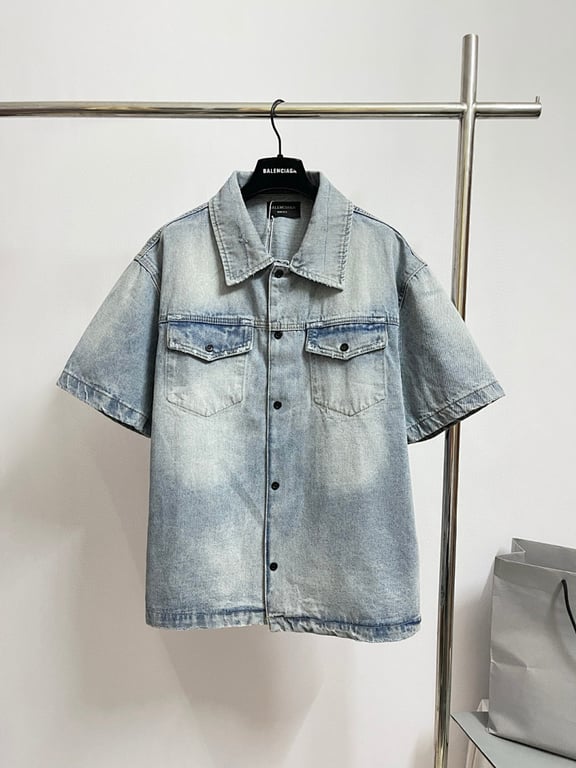 Balenciaga Tape Logo Denim Shirt Light Blue - 17