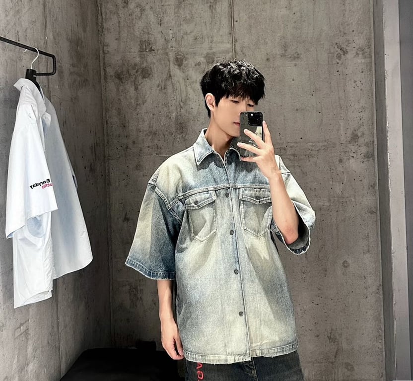 Balenciaga Tape Logo Denim Shirt Light Blue - 4