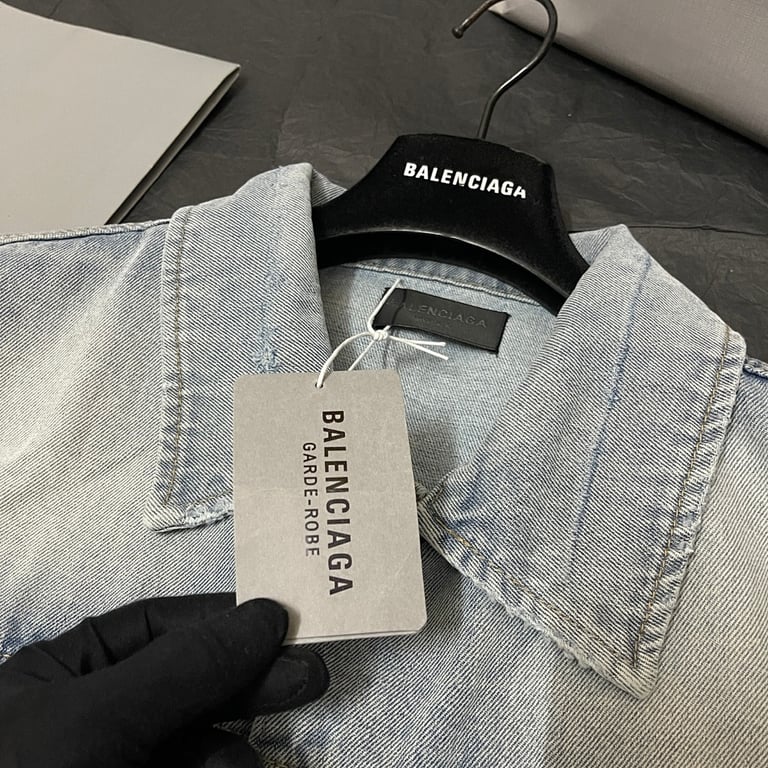 Balenciaga Tape Logo Denim Shirt Light Blue - 9
