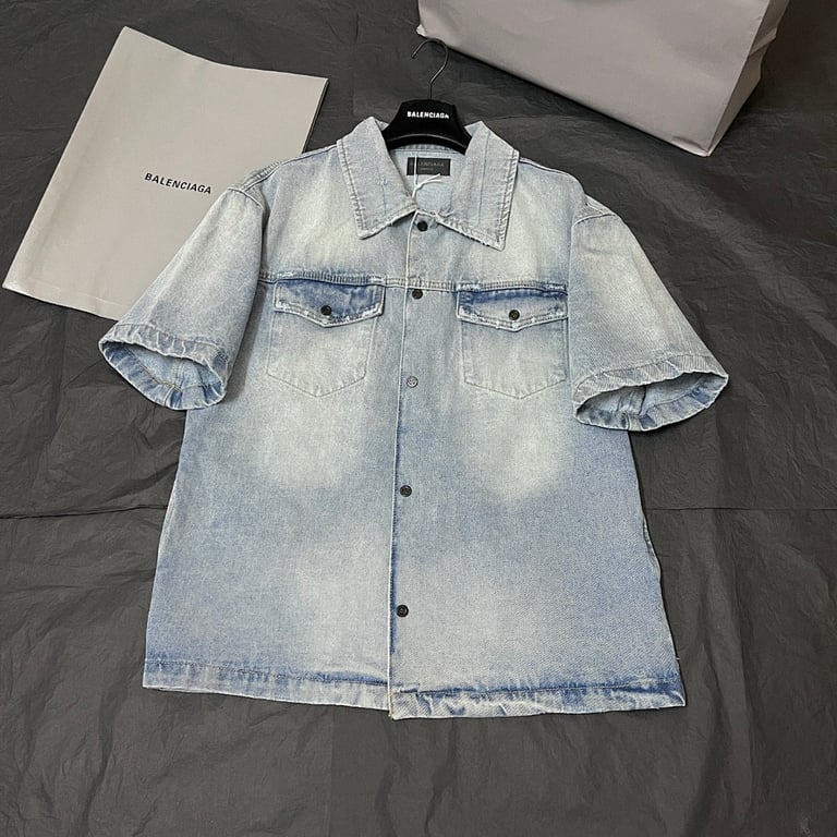 Balenciaga Tape Logo Denim Shirt Light Blue - 10