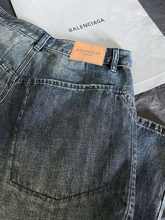 Balenciaga Gothic Logo Wide Leg Jeans Blue - 12