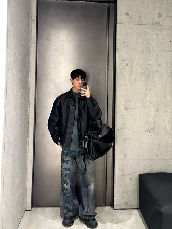 Balenciaga Gothic Logo Wide Leg Jeans Blue - 3