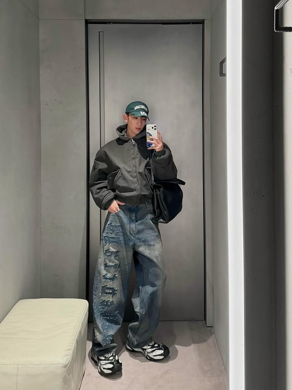 Balenciaga Gothic Logo Wide Leg Jeans Blue - 4