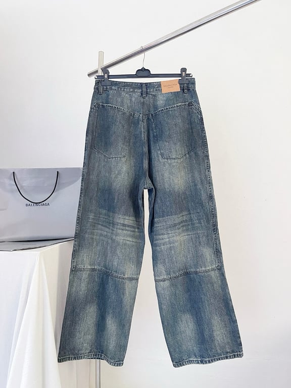 Balenciaga Gothic Logo Wide Leg Jeans Blue - 7