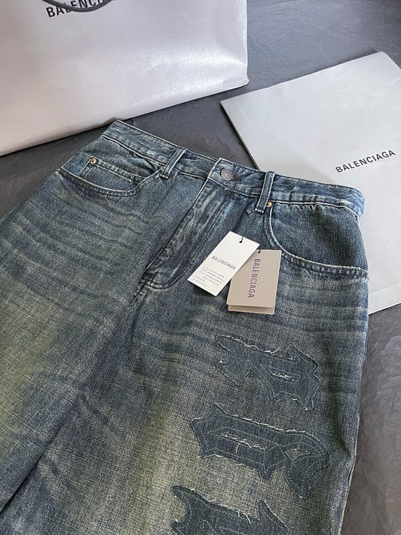 Balenciaga Gothic Logo Wide Leg Jeans Blue - 8