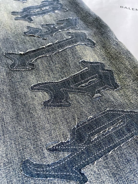 Balenciaga Gothic Logo Wide Leg Jeans Blue - 9