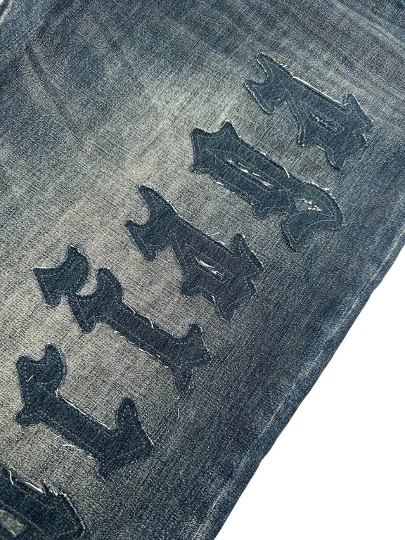 Balenciaga Gothic Logo Wide Leg Jeans Blue - 10