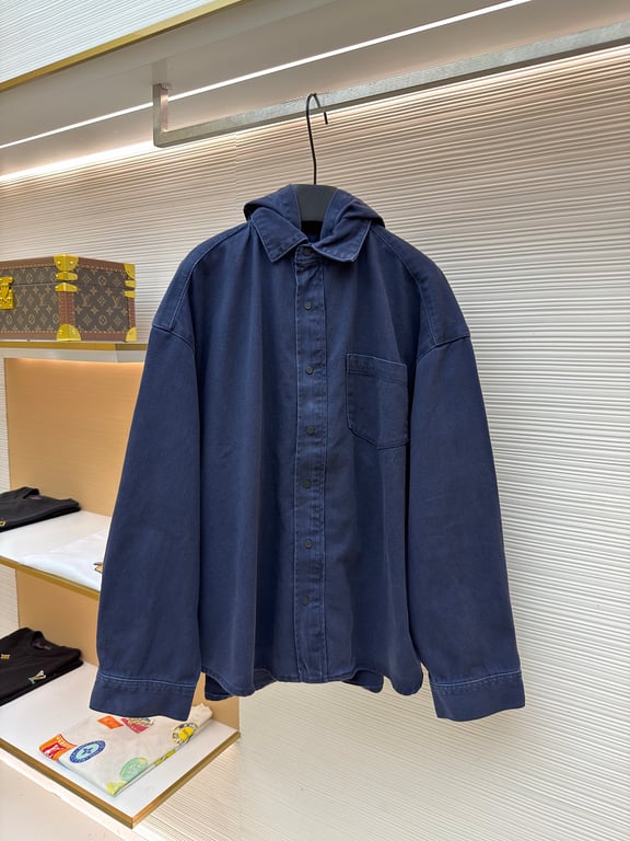 Balenciaga Hooded Denim Jacket Navy - 15