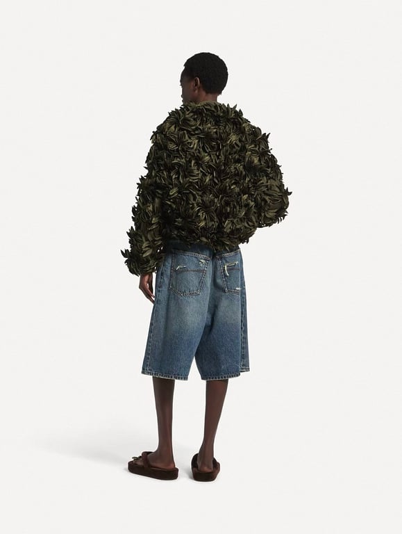 Balenciaga Wide-Leg Pleated Denim Shorts Blue - 4
