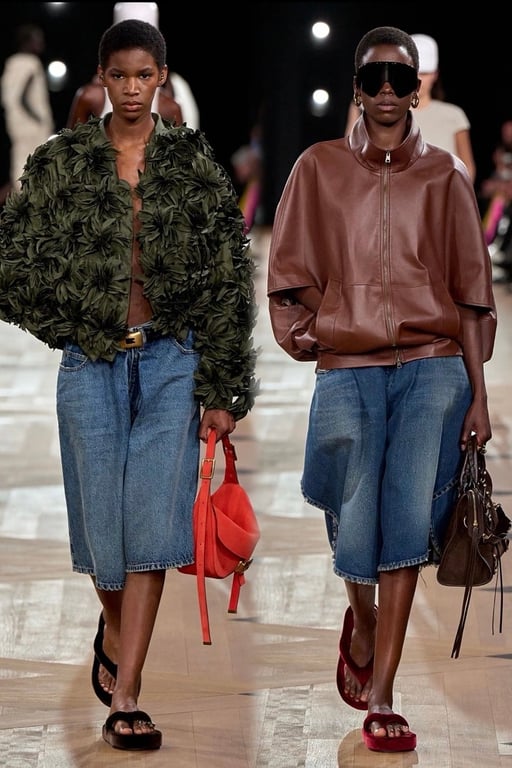 Balenciaga Wide-Leg Pleated Denim Shorts Blue - 5