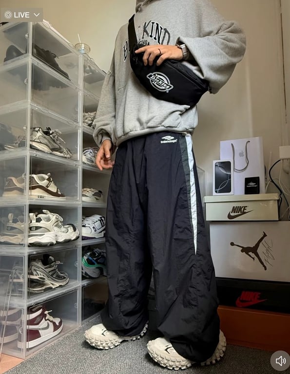 Balenciaga Color-Block Track Pants Grey Green - 11