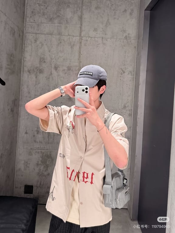 Balenciaga 1917 Graphic Short Sleeve Shirt Beige - 4
