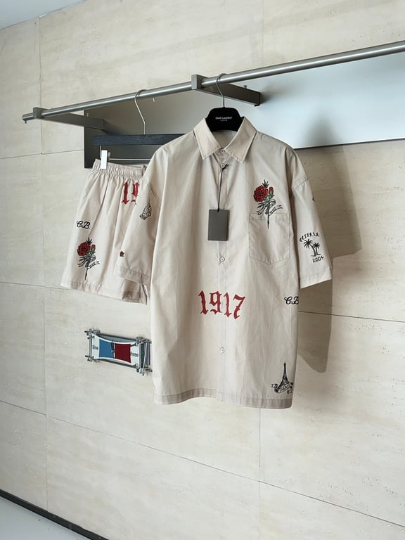Balenciaga 1917 Graphic Short Sleeve Shirt Beige - 7