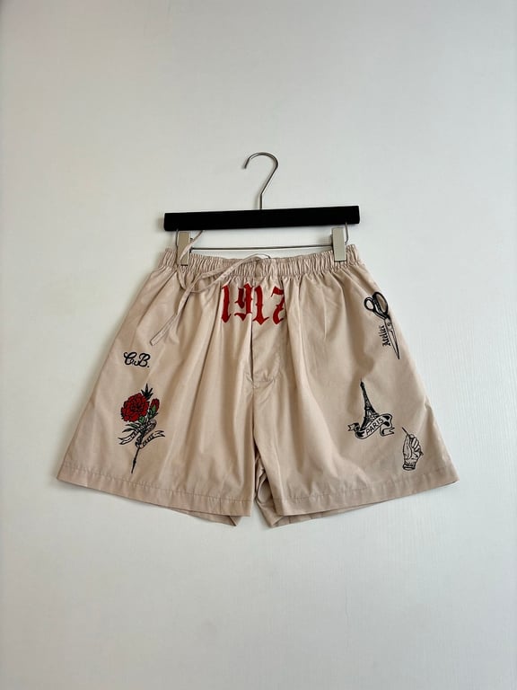 Balenciaga Tattoo Graphic Shorts Beige - 5
