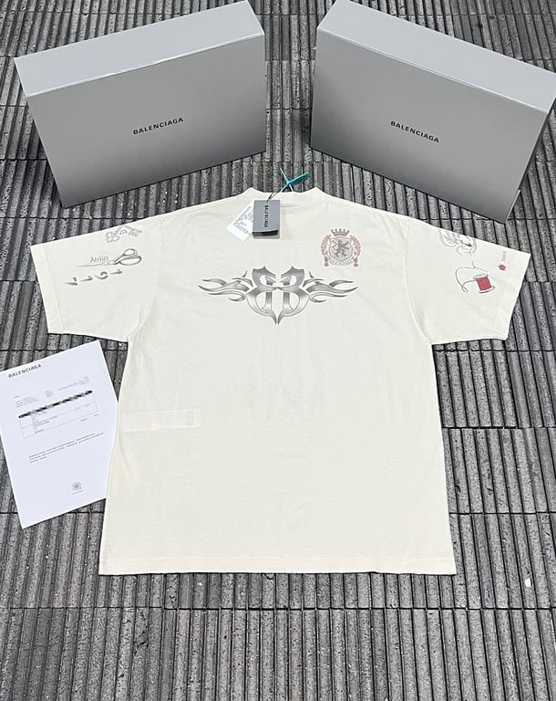Balenciaga Tattoo Graphic T-Shirt Cream - 4