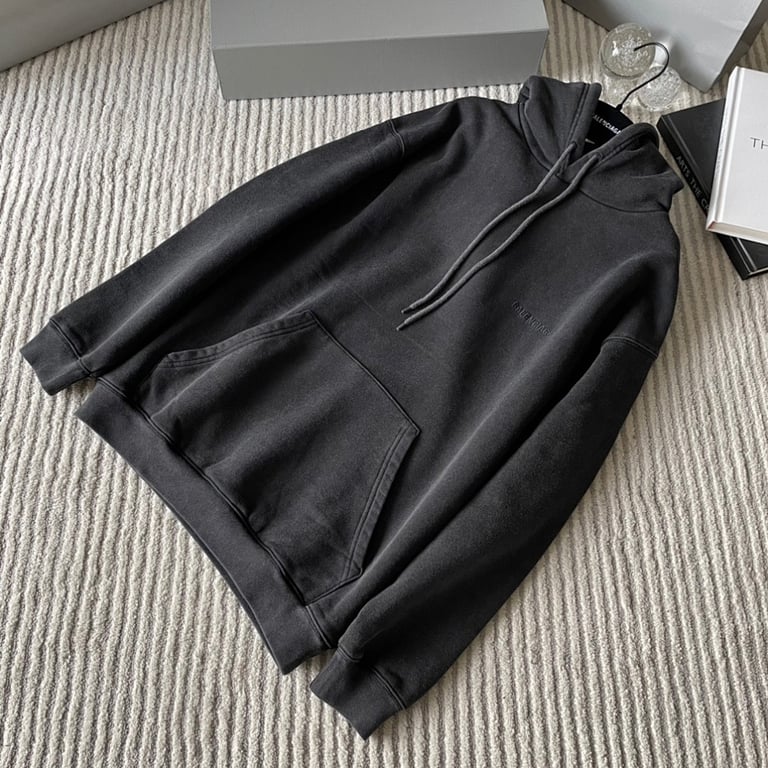 Balenciaga Washed Black Embroidered Hoodie - 13
