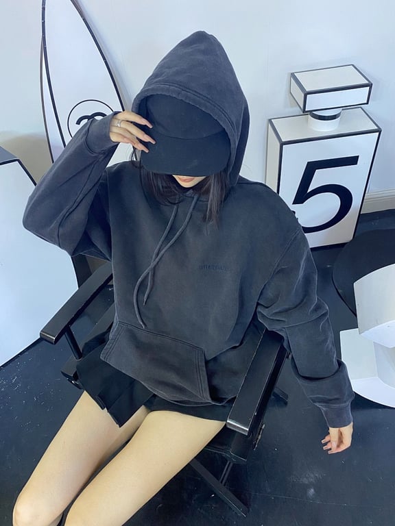 Balenciaga Washed Black Embroidered Hoodie - 4