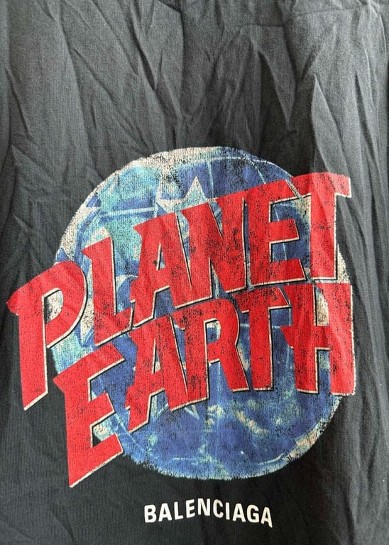 Balenciaga Planet Earth Distressed T-Shirt Black - 17