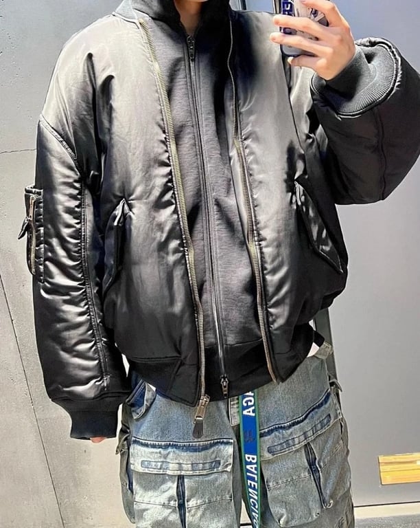 Balenciaga Layered Hoodie Bomber Jacket Black - 6