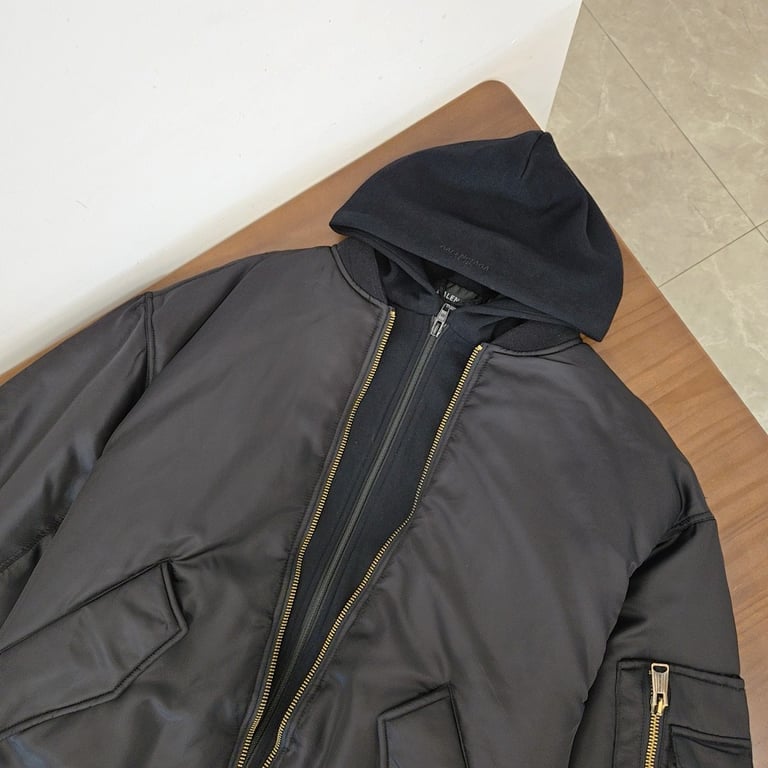 Balenciaga Layered Hoodie Bomber Jacket Black - 8